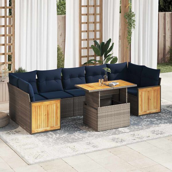 vidaXL Salon de jardin avec coussins 8 pcs gris r&eacute;sine tress&eacute;e acacia