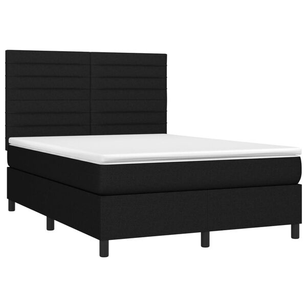 vidaXL Sommier &agrave; lattes de lit et matelas et LED Noir 140x200 cm Tissu
