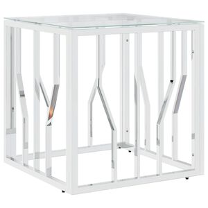 vidaXL Table basse argent&eacute; 50x50x50 cm acier inoxydable et verre