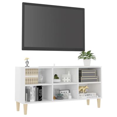 vidaXL Meuble TV avec pieds en bois Blanc brillant 103,5x30x50 cm