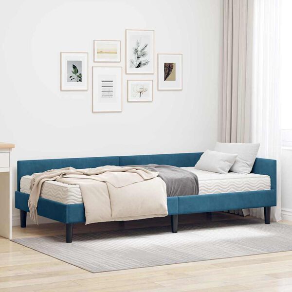 vidaXL Cadre de lit d'angle avec matelas Autre 2 pcs Bleu Velours