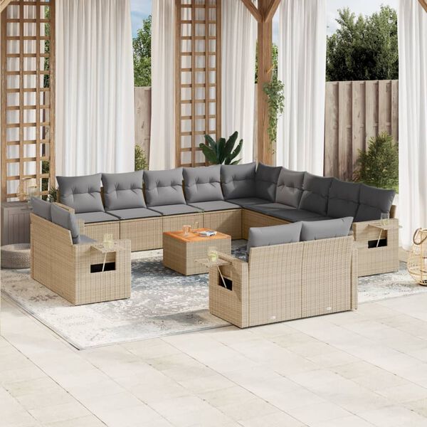 vidaXL Salon de jardin et coussins 14 pcs m&eacute;lange beige r&eacute;sine tress&eacute;e