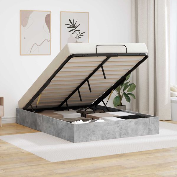 vidaXL Cadre de lit ottoman Gris b&eacute;ton 150 x 200 cm Bois d'ing&eacute;nierie