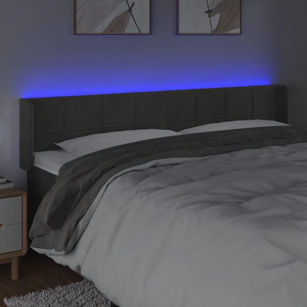vidaXL T&ecirc;te de lit &agrave; LED Gris fonc&eacute; 183x16x78/88 cm Velours