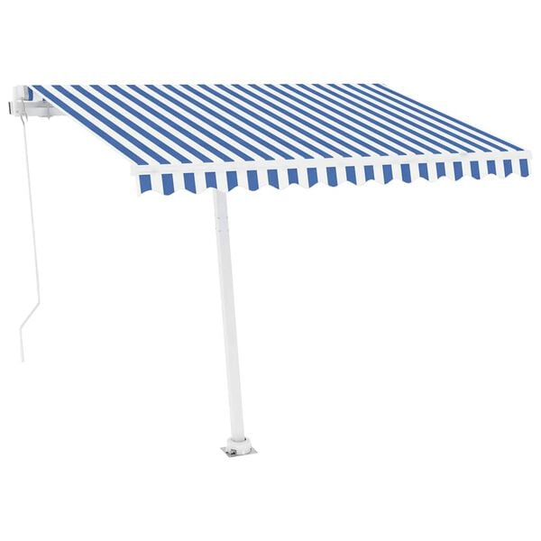 vidaXL Auvent manuel r&eacute;tractable avec LED 300x250 cm Bleu et blanc