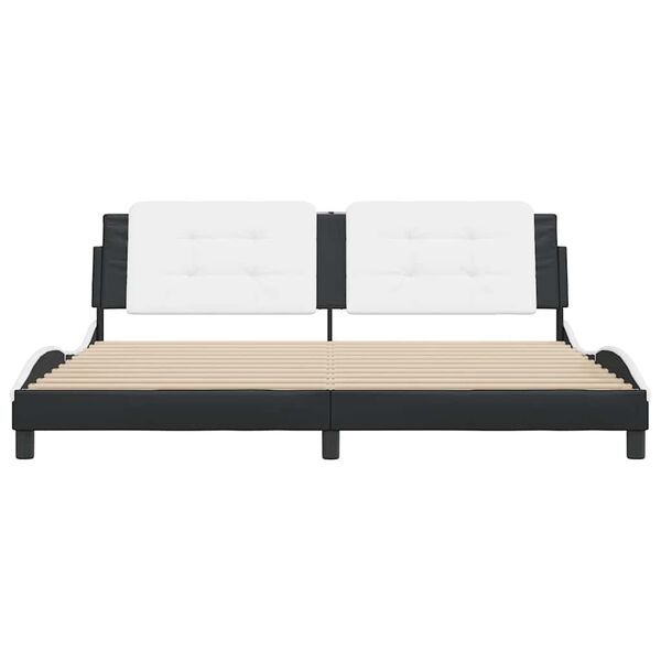 vidaXL Cadre de lit sans matelas Zadar noir et blanc 200x200 cm similicuir