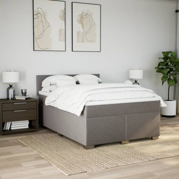 vidaXL Sommier &agrave; lattes de lit avec matelas Taupe 140x200 cm Tissu