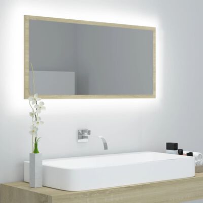 vidaXL Miroir LED de salle de bain Chêne sonoma 90x8,5x37 cm Acrylique