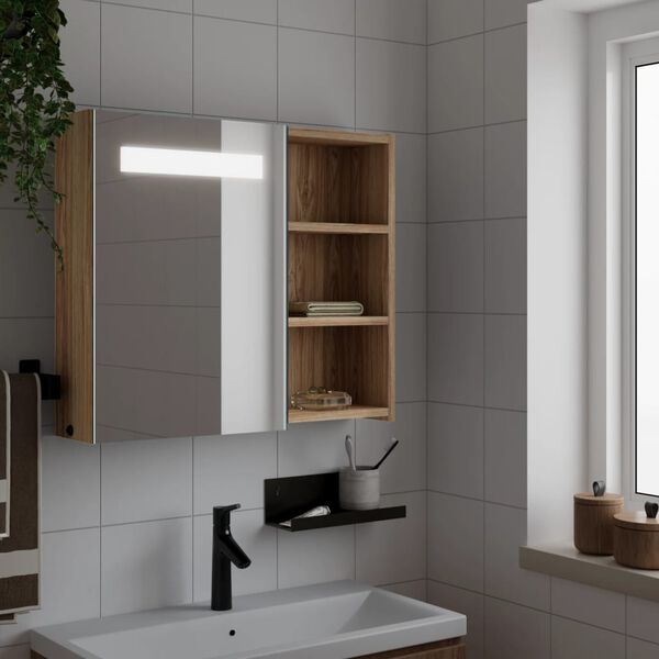 vidaXL Armoire de salle de bain &agrave; miroir avec LED ch&ecirc;ne 60x13x52 cm