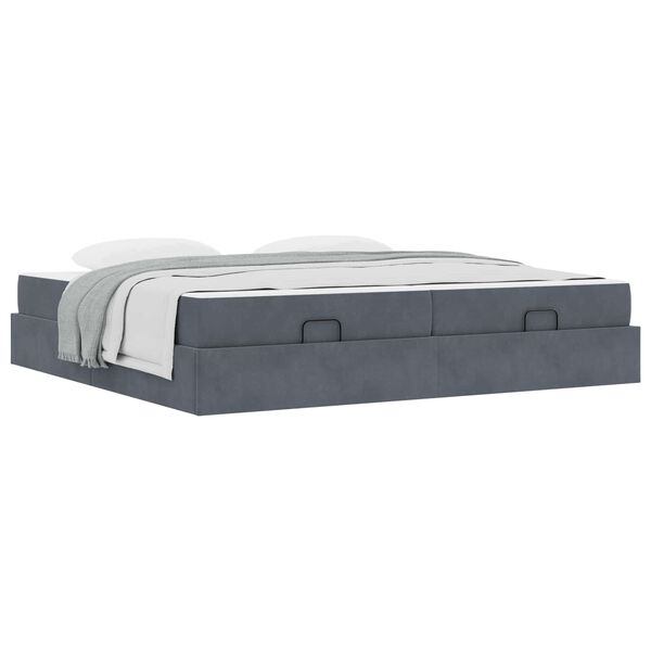 vidaXL Cadre de lit avec matelas avec matelas 2 pcs Gris Fonc&eacute; Velours
