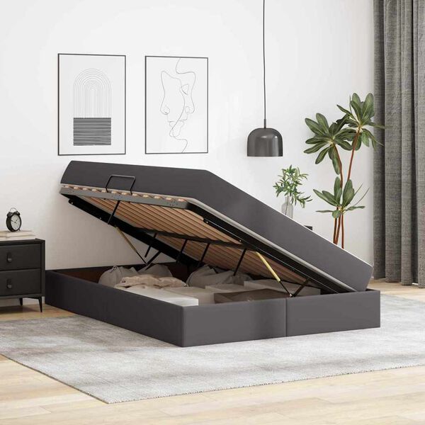 vidaXL Lit avec rangement et matelas avec matelas Gris 140 x 190 cm