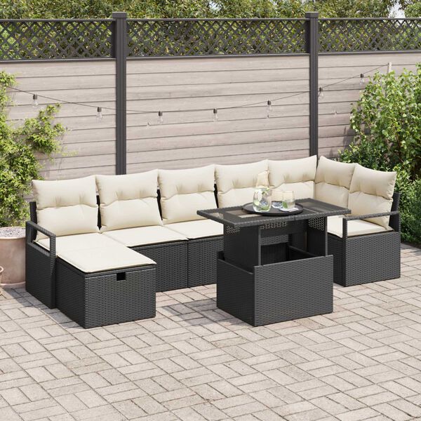 vidaXL Ensemble de canapé de jardin avec coussin 8 pcs Noir Poly rotin
