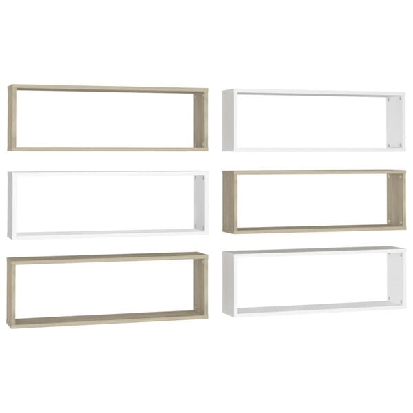 vidaXL &Eacute;tag&egrave;res cube murales 6 pcs Blanc/ch&ecirc;ne 80x15x26,5 cm