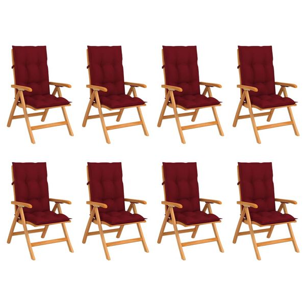 vidaXL Chaises inclinables de jardin et coussins lot de 8 Teck solide