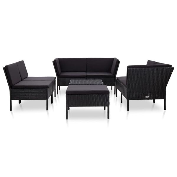 vidaXL Salon de jardin 8 pcs avec coussins r&eacute;sine tress&eacute;e noir