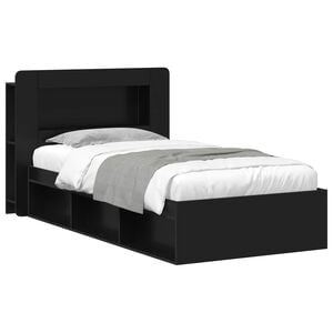vidaXL Cadre de lit avec rangement Noir 90 x 190 cm Bois d'ing&eacute;nierie