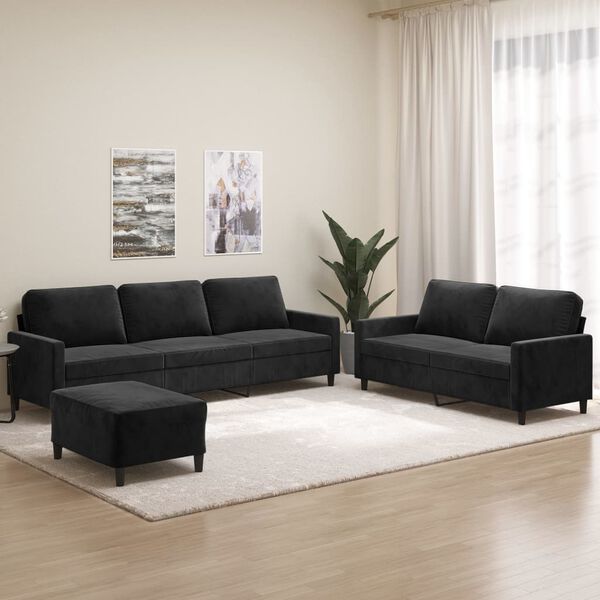 vidaXL Ensemble de canap&eacute;s 3 pcs avec coussins Noir Velours