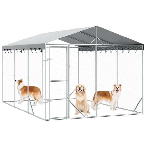 vidaXL Chenil d'ext&eacute;rieur pour chiens avec toit argent&eacute; 3x4,5x2,5 m
