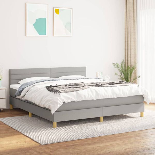 vidaXL Sommier &agrave; lattes de lit avec matelas Gris clair 180x200cm Tissu