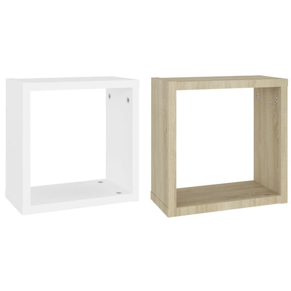 vidaXL &Eacute;tag&egrave;res cube murales 2 pcs Blanc et ch&ecirc;ne sonoma 30x15x30 cm