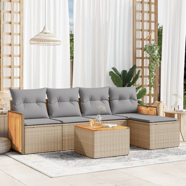 vidaXL Salon de jardin avec coussins 6 pcs beige r&eacute;sine tress&eacute;e