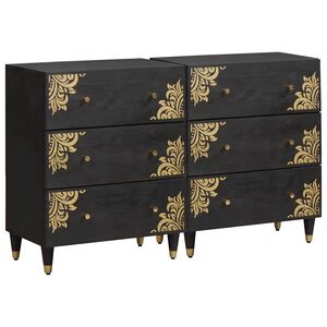 vidaXL Buffet 2 pc 60 x 33 x 75 cm Bois de mangue massif Noir
