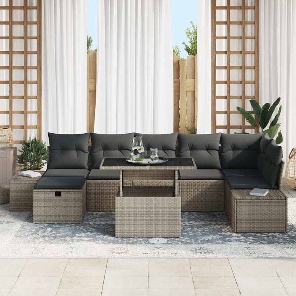 vidaXL Ensemble de canap&eacute; de jardin 8 pcs Gris polyrotin