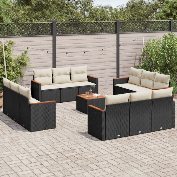 vidaXL Salon de jardin avec coussins 13 pcs noir r&eacute;sine tress&eacute;e