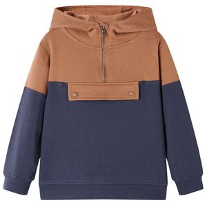 Sweat à capuche enfants demi-fermeture éclair anthracite et cognac 92