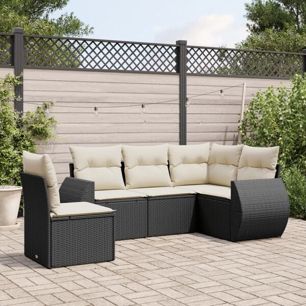 vidaXL Salon de jardin 5 pcs avec coussins noir r&eacute;sine tress&eacute;e