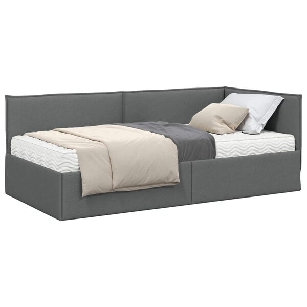 vidaXL Cadre de lit d'angle avec matelas 2 pcs Gris Velours