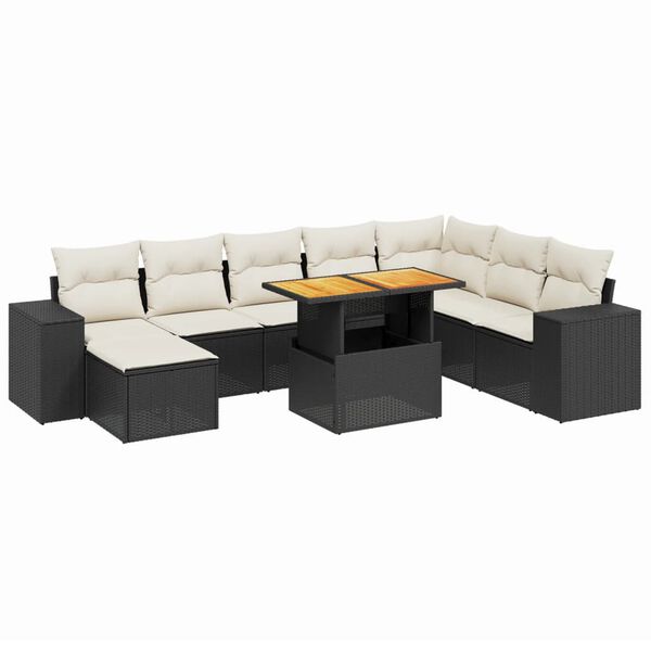 vidaXL Salon de jardin 9 pcs avec coussins noir r&eacute;sine tress&eacute;e