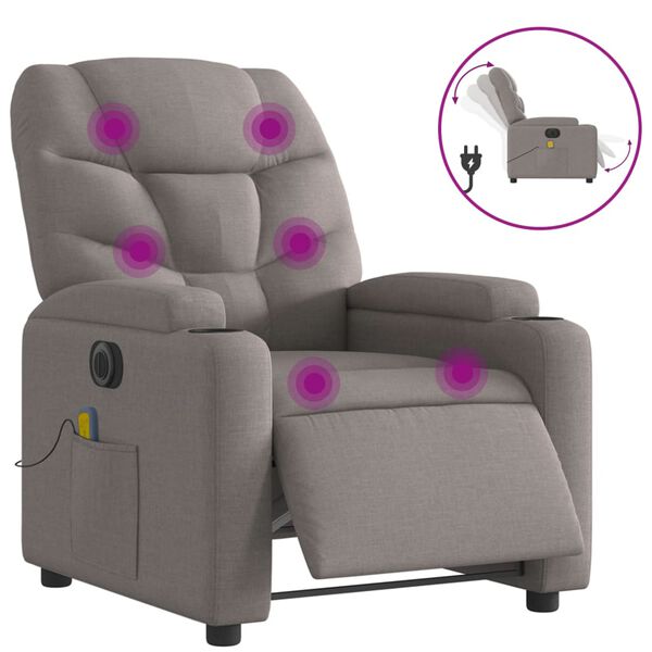 vidaXL Fauteuil de massage inclinable &eacute;lectrique Taupe Tissu