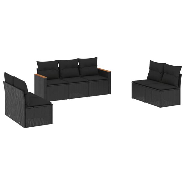 vidaXL Salon de jardin 7 pcs avec coussins noir r&eacute;sine tress&eacute;e