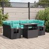 vidaXL Salon de jardin avec coussins 7pcs noir r&eacute;sine tress&eacute;e acacia