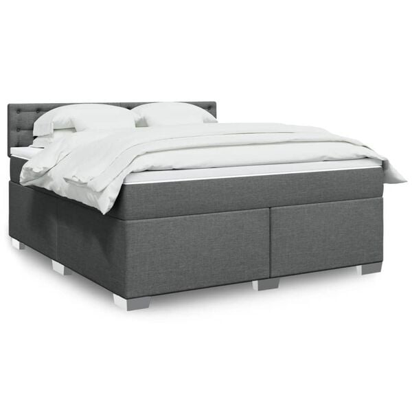 vidaXL Sommier &agrave; lattes de lit avec matelas Gris fonc&eacute; 180x200cm Tissu