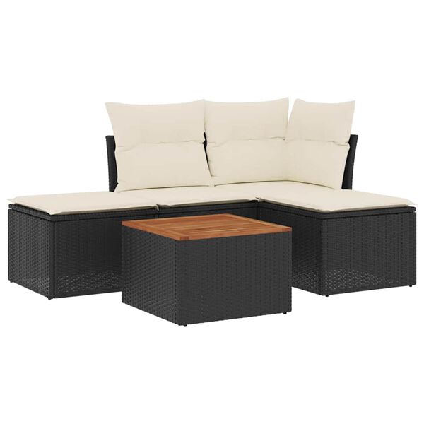 vidaXL Salon de jardin 5 pcs avec coussins noir r&eacute;sine tress&eacute;e