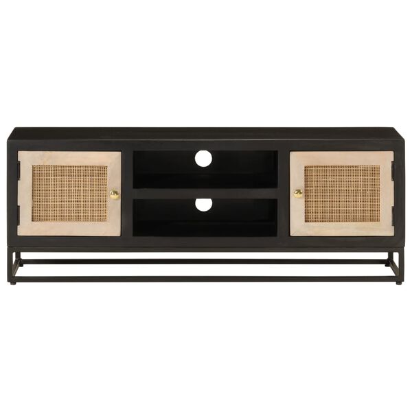 vidaXL Meuble TV noir 110x30x40 cm bois massif de manguier et fer
