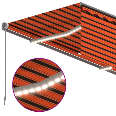vidaXL Auvent manuel rétractable avec store LED 4x3 m Orange et marron