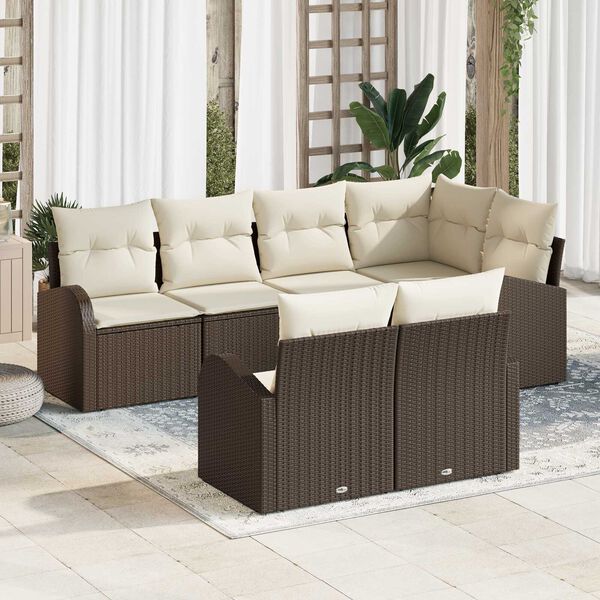 vidaXL Ensemble de canapé de jardin 7 pcs Marron et blanc Poly rotin
