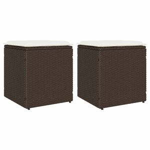 vidaXL Tabourets jardin avec coussins lot de 2 marron r&eacute;sine tress&eacute;e