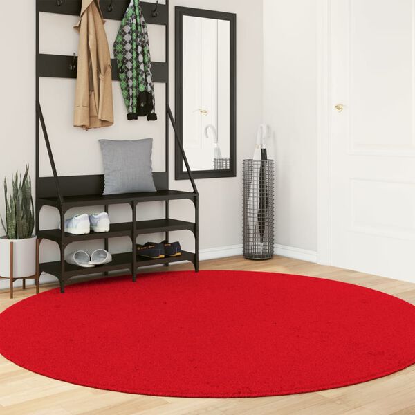 vidaXL Tapis HUARTE &agrave; poils courts doux et lavable rouge &Oslash; 200 cm