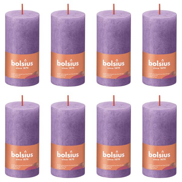 Bolsius Bougies pilier rustiques Shine 8 pcs 100x50 mm Violet vibrant