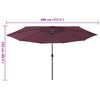 vidaXL Parasol de jardin avec lumi&egrave;res LED m&acirc;t en m&eacute;tal rouge bordeaux