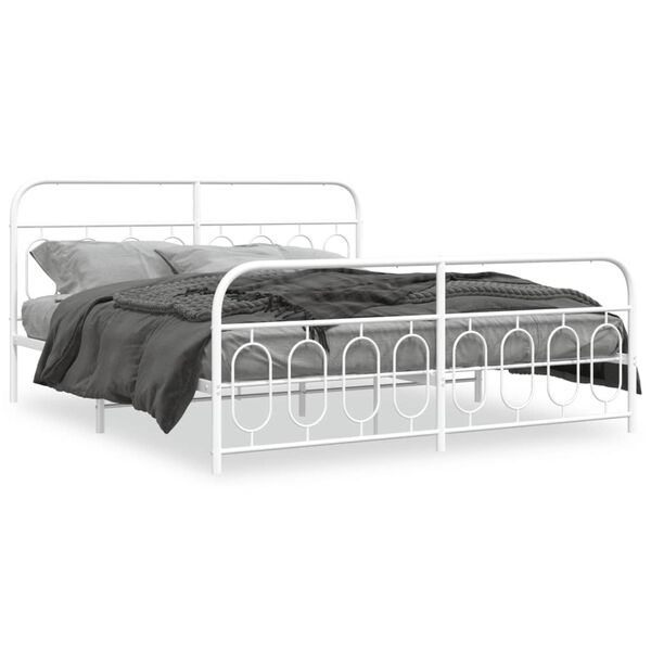vidaXL Cadre de lit m&eacute;tal sans matelas et pied de lit blanc 193x203 cm