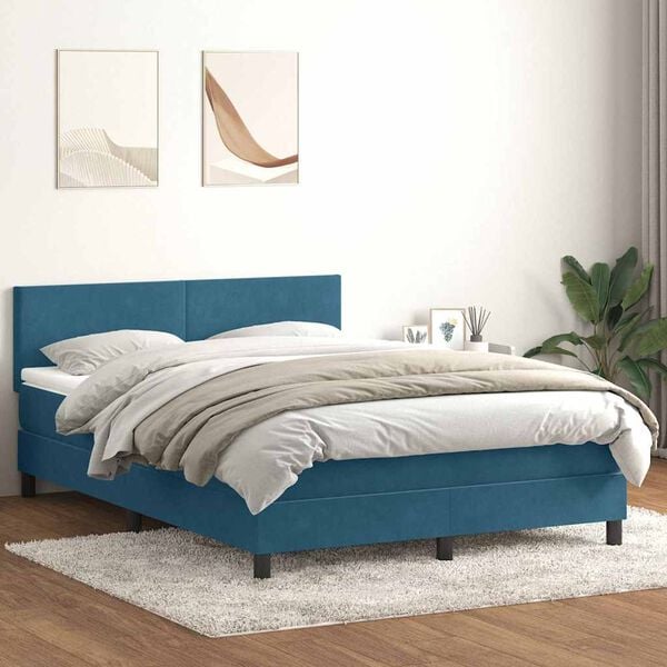 vidaXL Sommier &agrave; lattes de lit et matelas et LED bleu fonc&eacute; 160x210cm velours