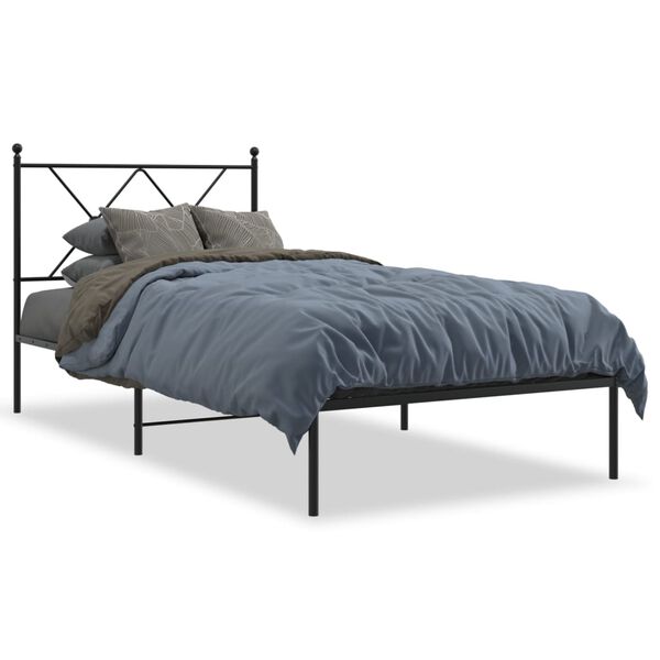 vidaXL Cadre de lit métal sans matelas avec tête de lit noir 90x190 cm