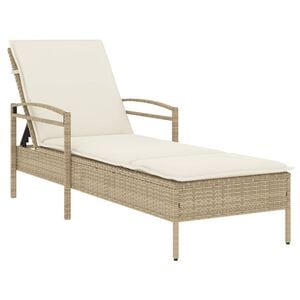 vidaXL Chaise longue avec coussin beige 63x200x81 cm r&eacute;sine tress&eacute;e