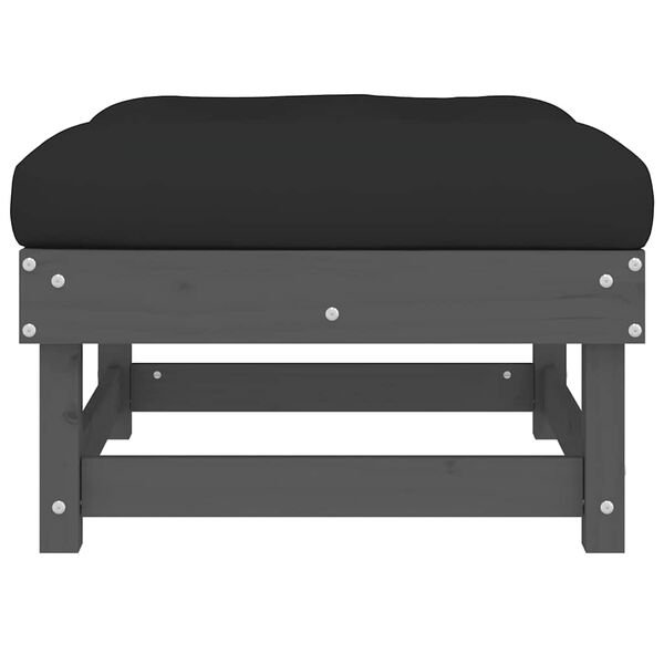 vidaXL Repose-pied de jardin avec coussin gris bois de pin massif