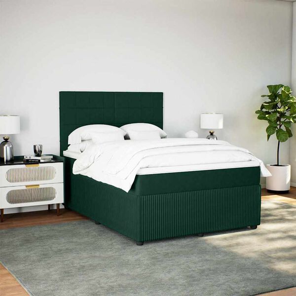 vidaXL Sommier &agrave; lattes de lit et matelas Vert fonc&eacute; 160x200cm Velours